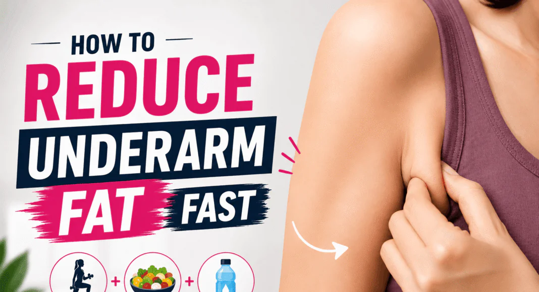 Woman doing exercises to reduce underarm fat and tone arm muscles naturally
