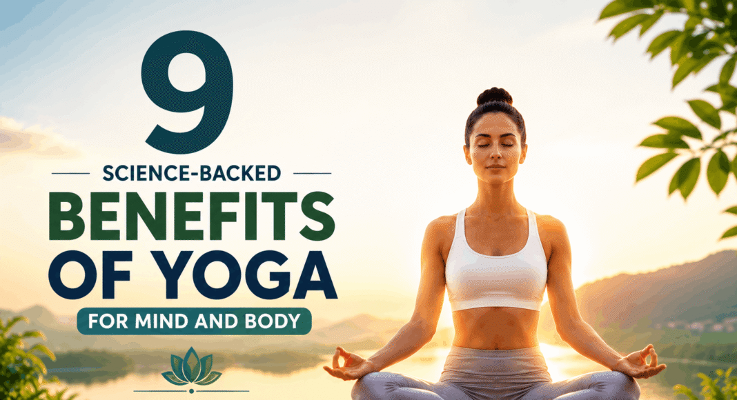 Woman practicing yoga for physical and mental health benefits