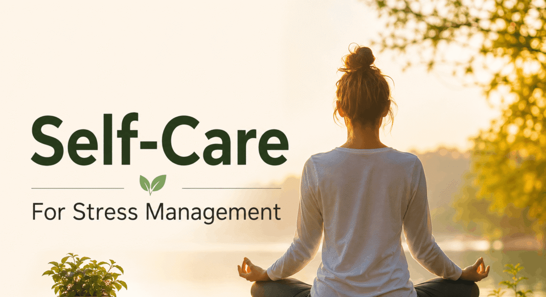 Woman practising self-care meditation for stress management