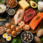 Why Protein Is Important: 10 Science-Backed Benefits for Your Health A variety of high-protein foods including salmon, chicken, eggs, tuna, tofu, milk, cheese, beans, peas, nuts, seeds, and oats arranged on a table with the text "Why Protein Matters".