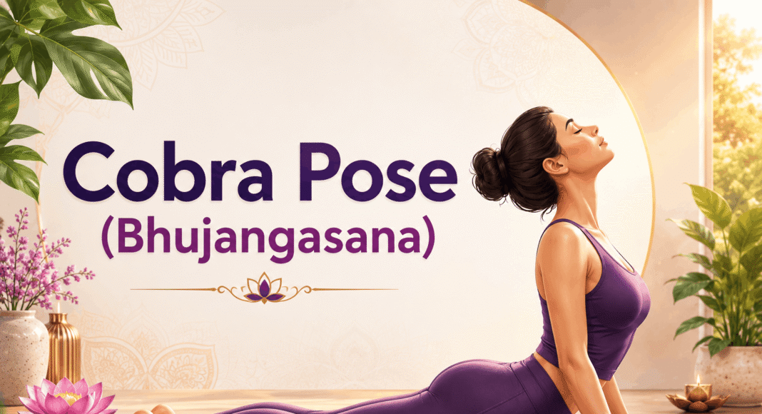 Woman performing Cobra Pose (Bhujangasana) on a yoga mat to support flexibility, stress relief, and overall reproductive wellness.