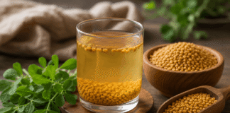 Fenugreek Soaked Water Benefits: What Happens When You Drink It for 30 Days? Fenugreek soaked water prepared by soaking methi seeds overnight in a glass of water
