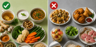 Monsoon Diet: 15 Foods to Eat and Avoid During the Rainy Season Monsoon diet foods including ginger, turmeric, garlic, seasonal fruits, soups, curd, nuts, and healthy rainy season meals