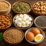 Top 7 Amazing High Protein Superfoods More Than Eggs Top 7 superfoods with more protein than eggs including soybeans, pumpkin seeds, peanuts, lentils, almonds, paneer, and chia seeds.